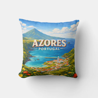 Almohada con cartel vintage de viaje a Azores Port