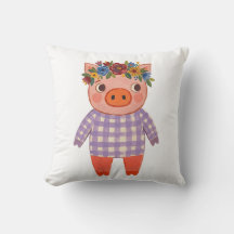 Almohada con Cerdito Adorable con Corona de Flores