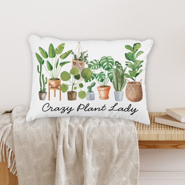 Almohada con cita de acuarela de planta de interio (In situ on bench)