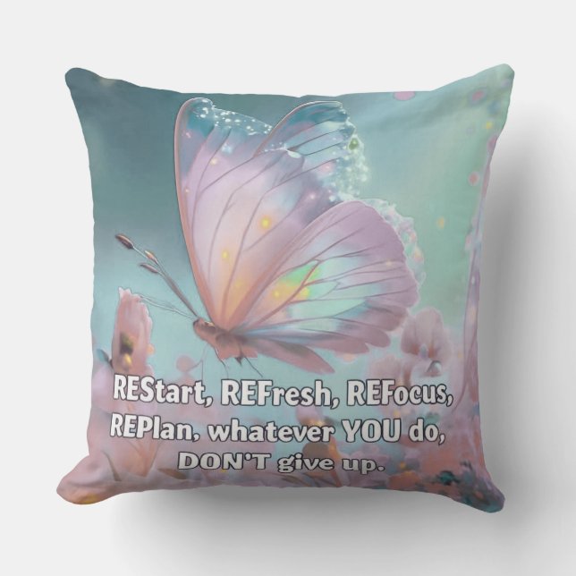 Almohada con cita inspiradora en letras negritas (Anverso)