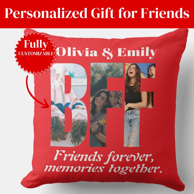Almohada con collage de fotos de mejores amigas –  (BFF Photo Collage Throw Pillow – Gift for Friend)
