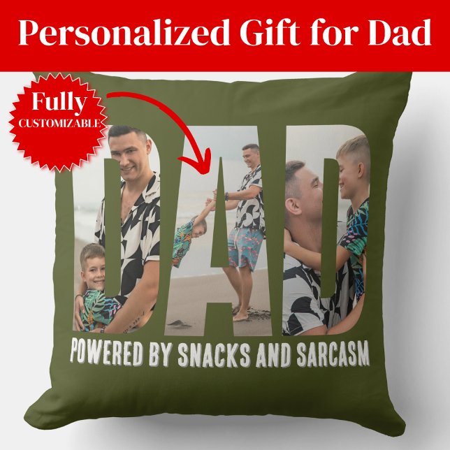 Almohada con collage de fotos divertidas de papá (Funny Dad Photo Collage Throw Pillow)