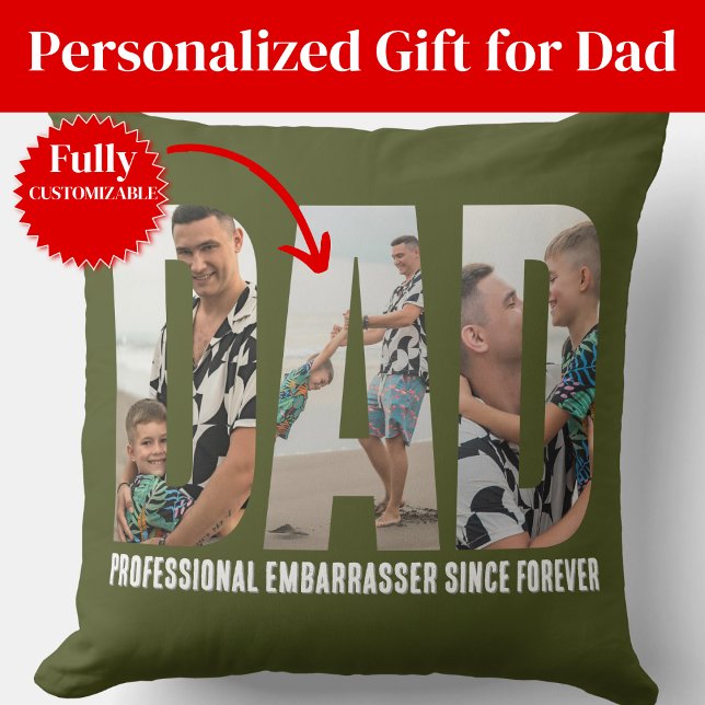 Almohada con collage de fotos divertidas del papá (Funny Dad Photo Collage Throw Pillow)