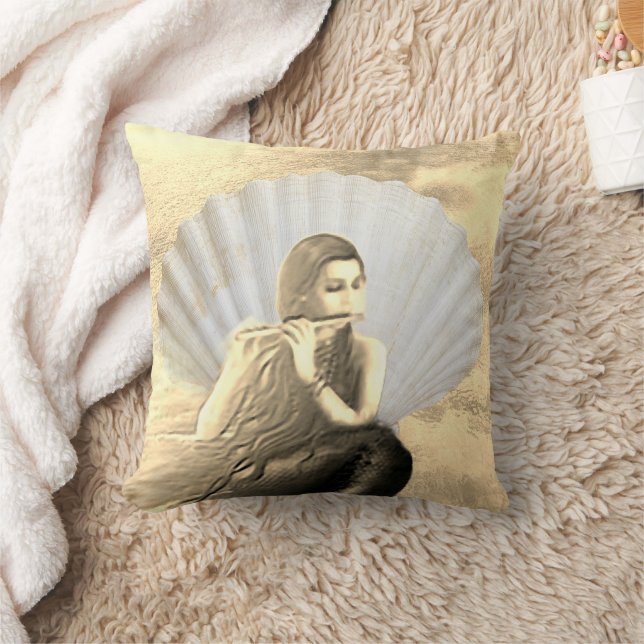 Almohada con Concha y Mujer Tocando Flauta (Manta)