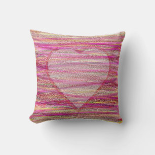 Almohada con corazón de rayas rosadas para sofás