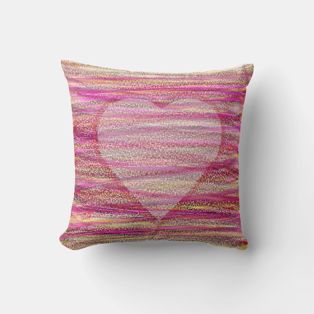 Almohada con corazón de rayas rosadas para sofás (Anverso)