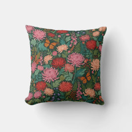 Almohada con Crisantemos Abstractos y Mariposas