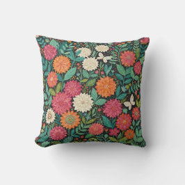 Almohada con dalias coloridas abstractas y maripos