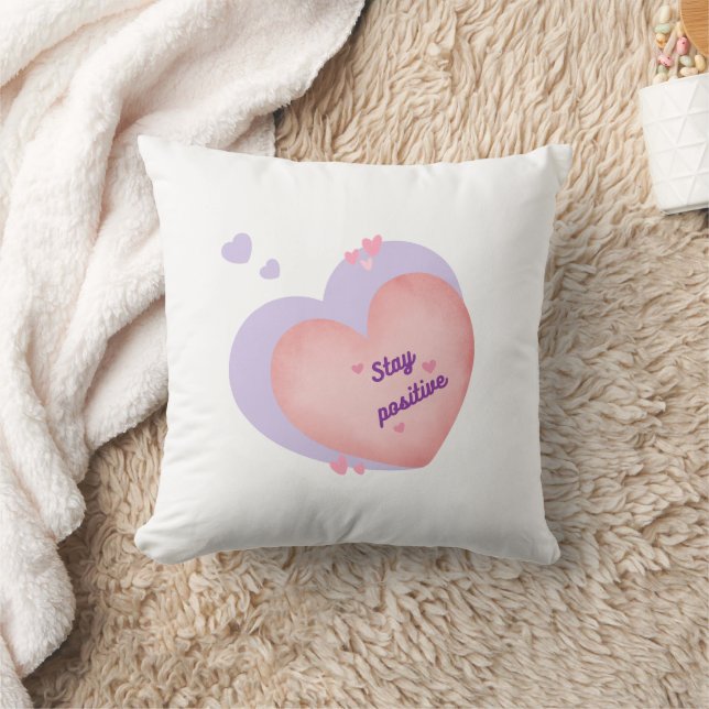Almohada con diseño de corazón - Mantente positivo (Manta)