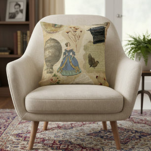 Almohada con diseño de pegatinas de papel antiguo