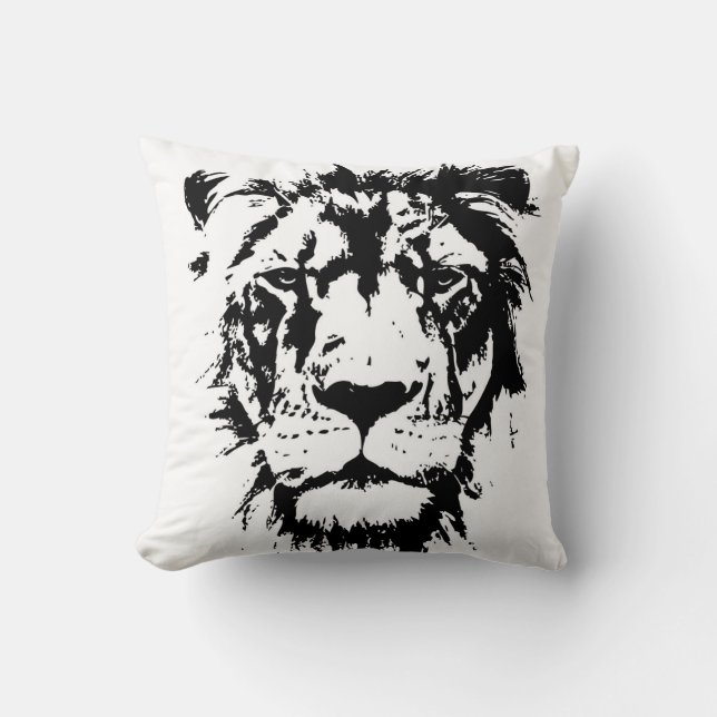 Almohada con el león blanco y negro de las (Anverso)