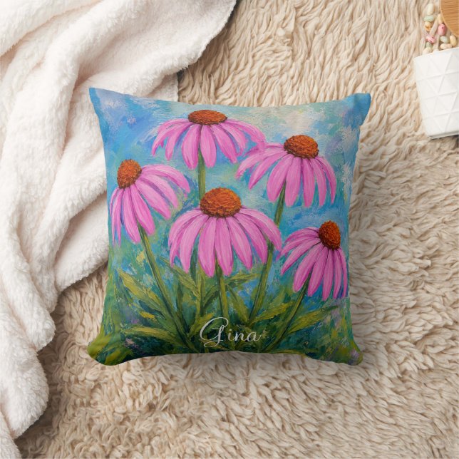 Almohada con equináceas y texto (Manta)