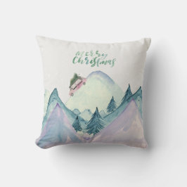 Almohada con escena de montaña de Navidad pintada