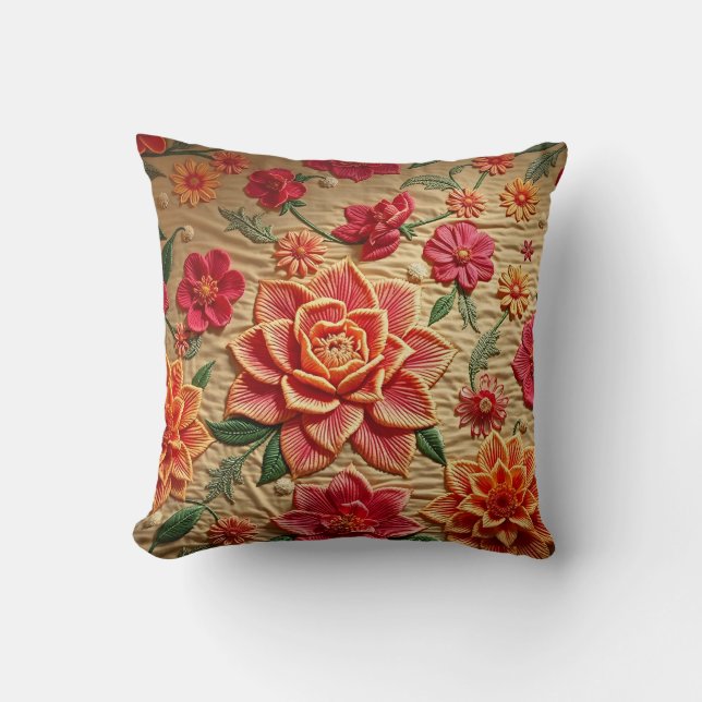 Almohada con estampado de bordado floral elegante (Anverso)
