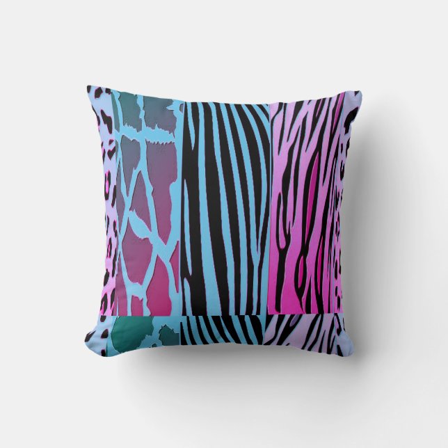 Almohada con estampado de cebra de animal negro y  (Anverso)