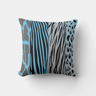 Almohada con estampado de cebra de animal negro y 