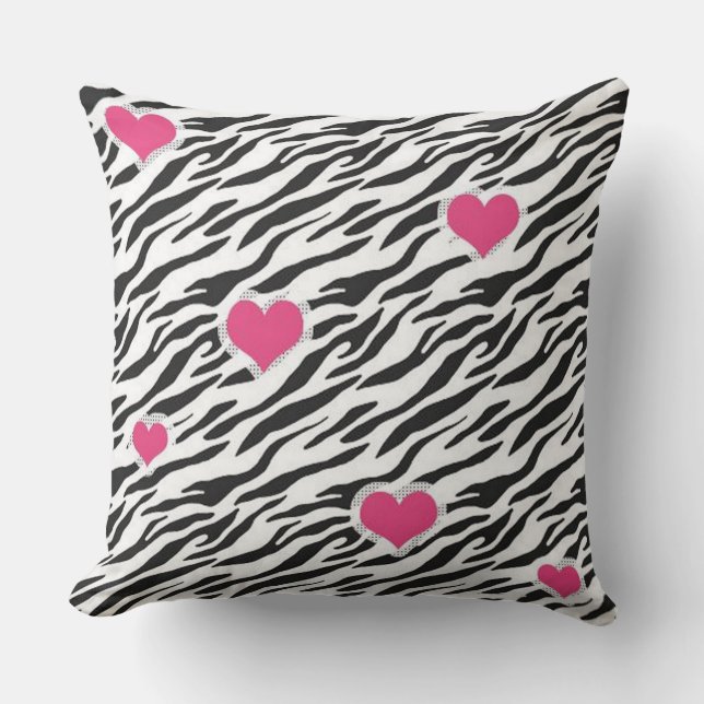 Almohada con estampado de cebra y corazones (Anverso)