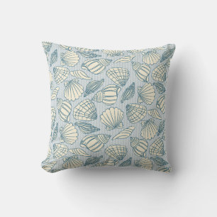 Almohada con Estampado de Conchas Costeras (Azul y