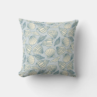 Almohada con Estampado de Conchas Costeras (Azul y