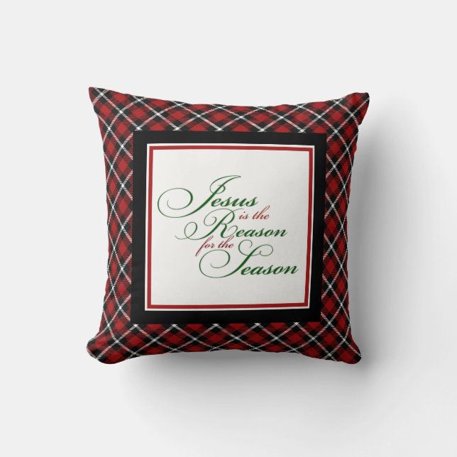 Almohada con estampado de cuadros rojos Jesús es l (Anverso)