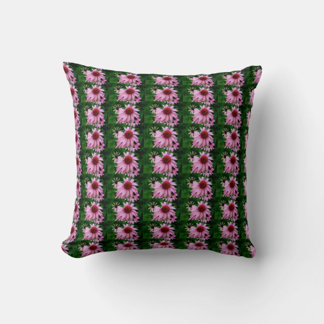 almohada con estampado de flor de equinácea rosa (Anverso)