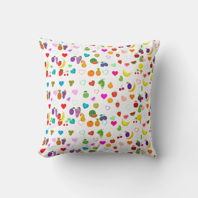 Almohada con estampado de frutas y corazones (Anverso)