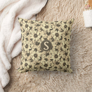 Almohada con estampado de girasol tono sepia Vinta