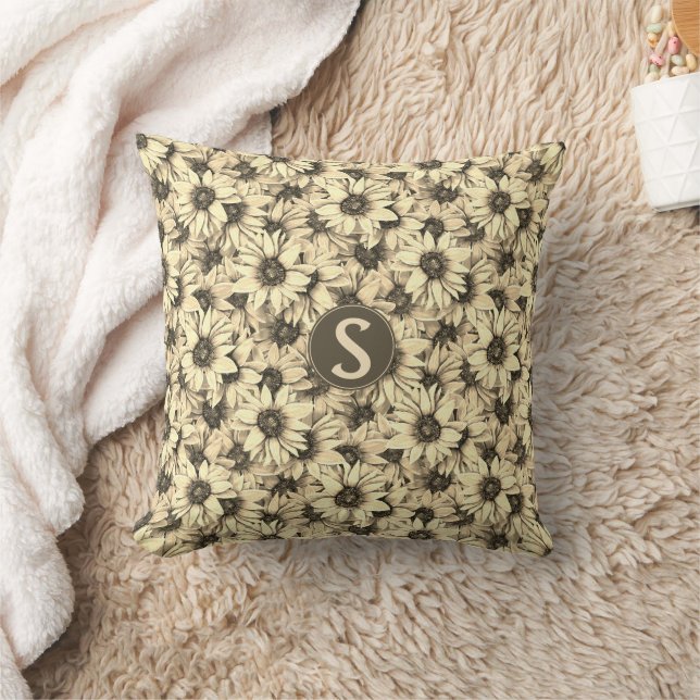 Almohada con estampado de girasol tono sepia Vinta (Manta)