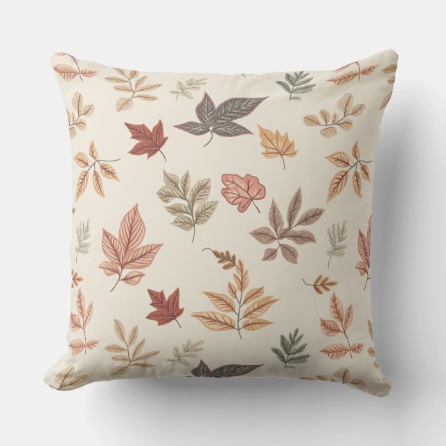 Almohada con estampado de hojas otoñales rosadas (Anverso)