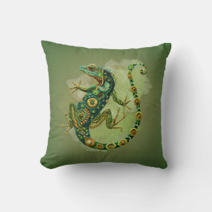 Almohada con estampado de iguana esmeralda