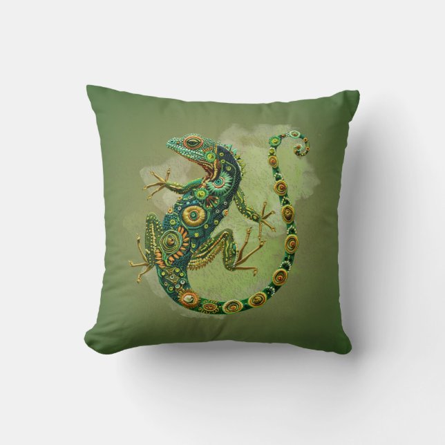 Almohada con estampado de iguana esmeralda (Anverso)