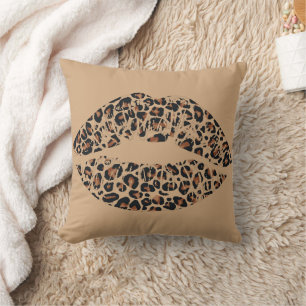Almohada con Estampado de Labios de Leopardo   Gla