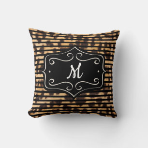 Almohada con estampado de leopardo rayado y monogr