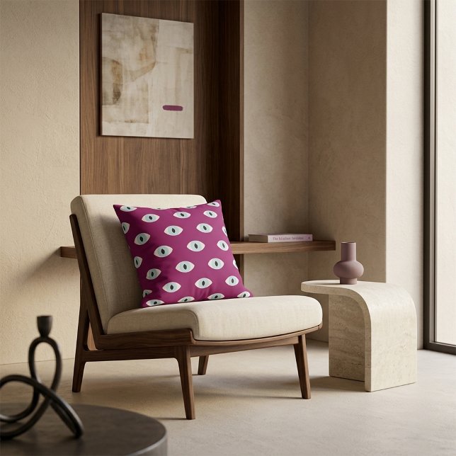 Almohada con Estampado de Ojo | Morado Berries (Eye pattern throw pillow in a rich berry purple accent for modern home décor)