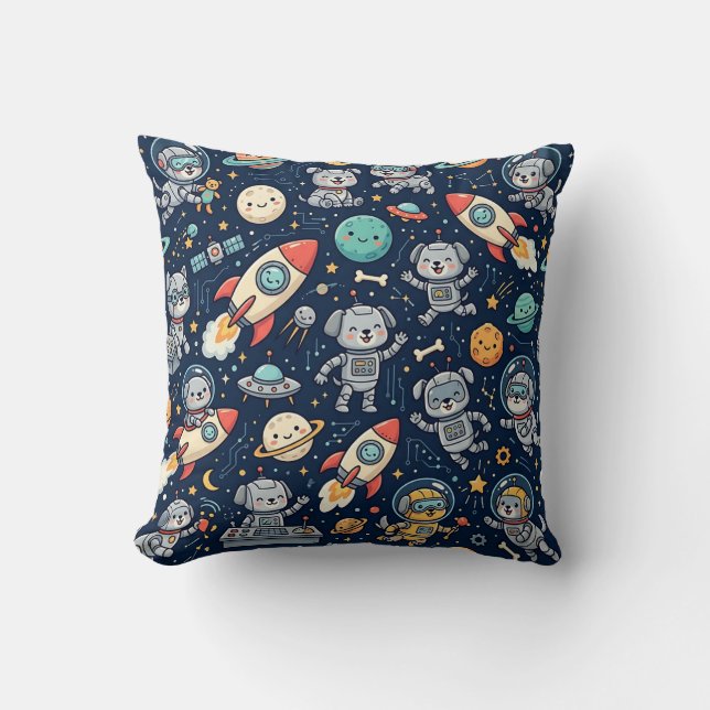 Almohada con estampado de perro robot espacial (Anverso)