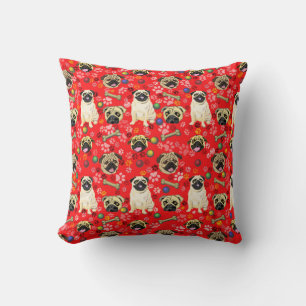Almohada con estampado de Pug rojo