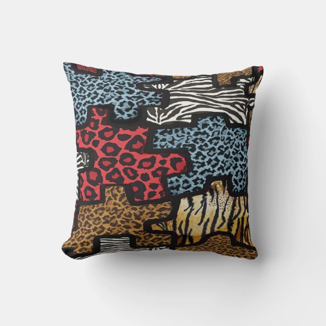 Almohada con estampado de rompecabezas de leopardo (Anverso)