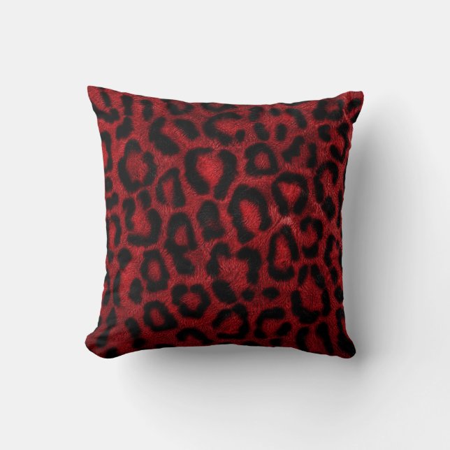 Almohada con estampado de textura de leopardo rojo (Anverso)