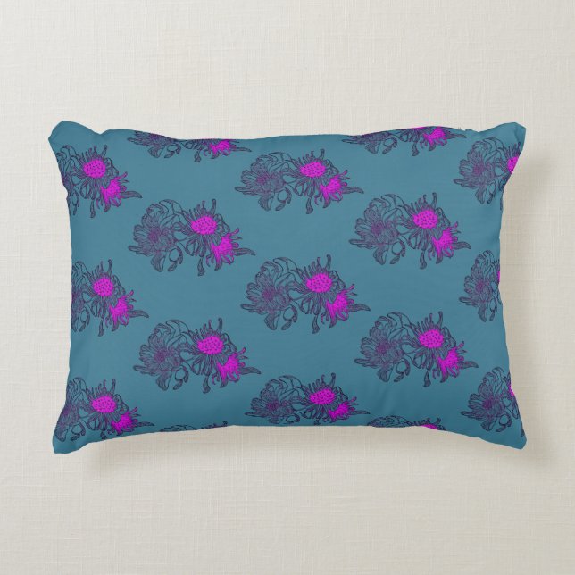 Almohada con estampado floral azul verdoso con ace (Anverso)