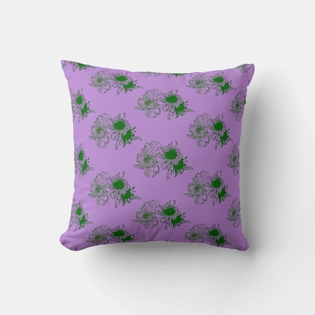 Almohada con estampado floral de armonía púrpura y (Anverso)