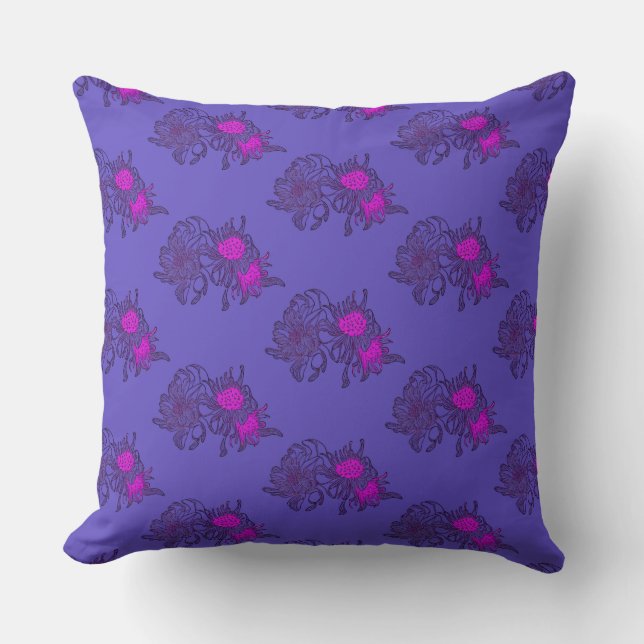Almohada con estampado floral de crisantemo púrpur (Anverso)