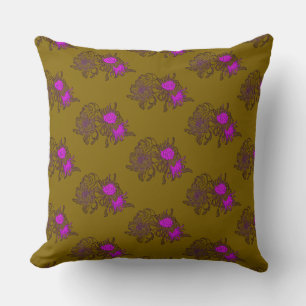 Almohada con estampado floral púrpura mostaza