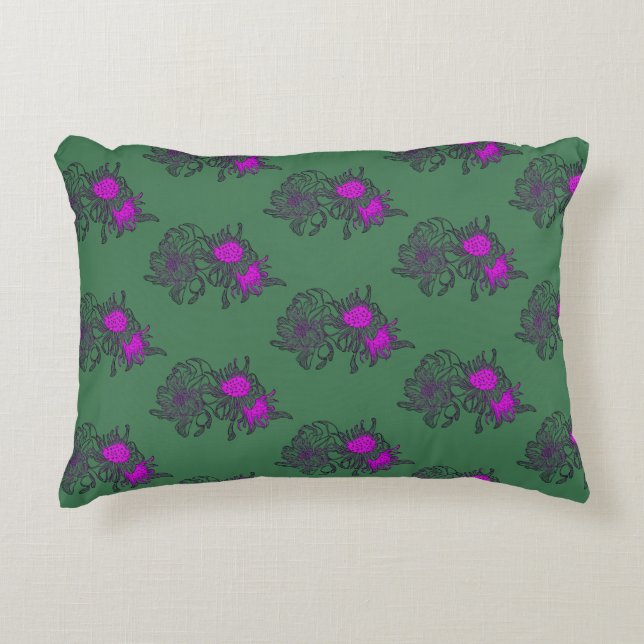 Almohada con estampado floral verde y acentos rosa (Anverso)