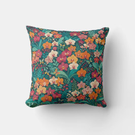 Almohada con flores abstractas de orquídeas y mari