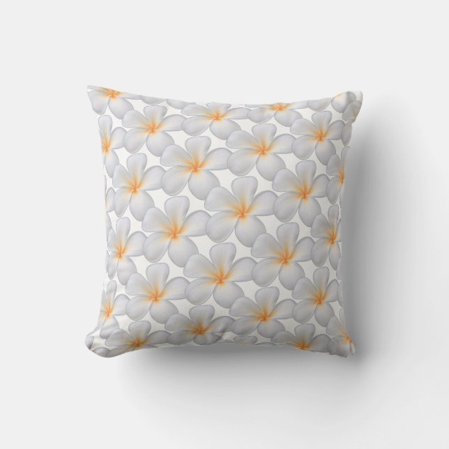 Almohada con flores de frangipani plumeria blancas (Anverso)