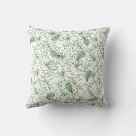 Almohada con flores estéticas en verde y blanco