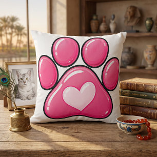 Almohada con forma de corazón y huella de pata ros