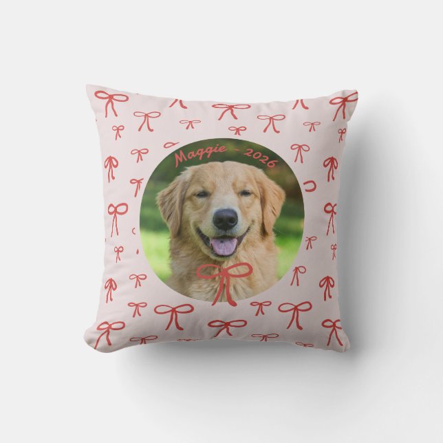 Almohada con foto de mascota personalizada con laz (Anverso)
