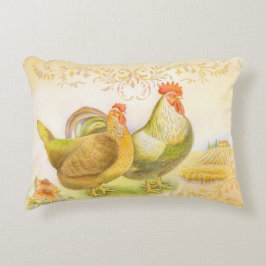 Almohada con gallo y gallina en el campo italiano
