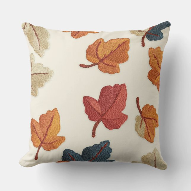 Almohada con hoja de otoño de aspecto bordado (Anverso)